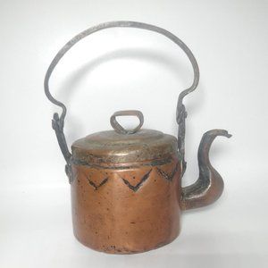 Primitive Copper Tea Pot Kettle Primitive Rustic Farmhouse Boho Décor Accent